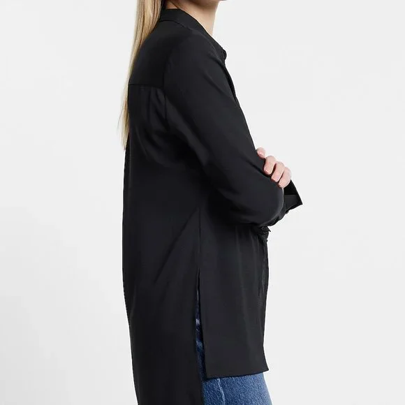 Express Women's Black Sheer Relaxed Tunic Portofino Shirt size Medium - Picture 2 of 5